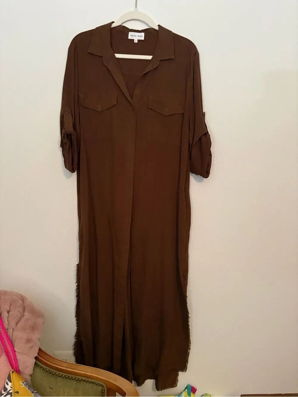 BELLA DAHL MESA MAXI SHIRT DRESS Brown Large